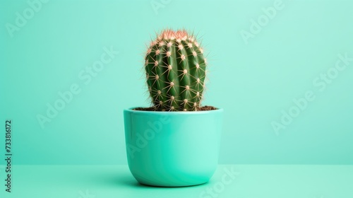 Cactus Plant on Pastel Green: Minimalist Style and Hipster Concept for Plant Lovers