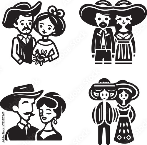 flat design mexican couple vector illustration