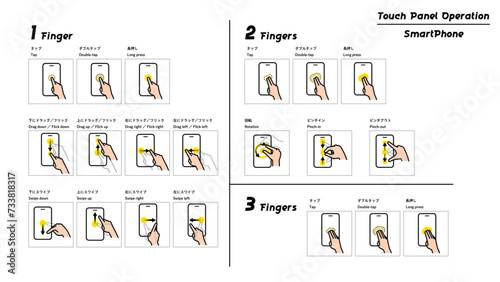タッチパネル操作イラストセット　スマートフォン.
