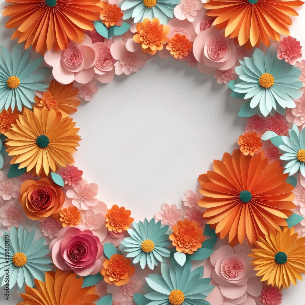 An inviting frame created by paper cutout flowers in a warm palette