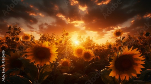 a sunflower field is full of flowers and it looks like a sunset