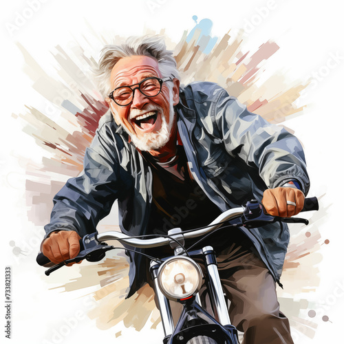 Old Man Riding a Scooter on a Colorful Background. Generative AI