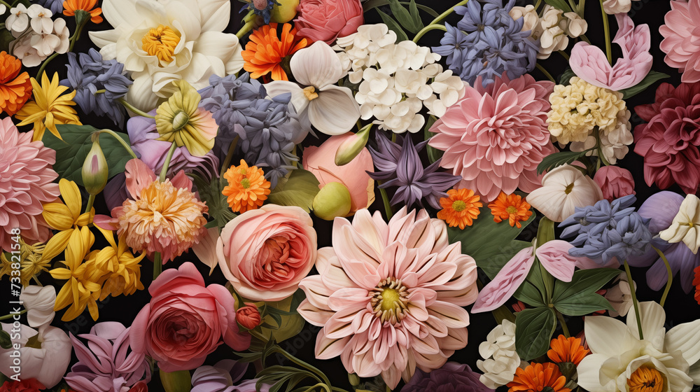 Close Up of a Colorful Flower Bouquet. Generative AI
