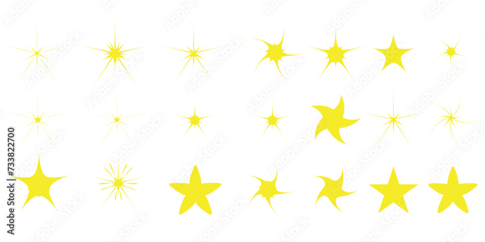 Yellow y2k star icon set. Site design element. Cartoon card picture. Isolated symbol. Vector illustration. Stock image used in web, template. Eps 10. Yellow y2k star icon set. Site design element. Cartoon card picture. Isolated symbol. Vector illustration. Stock image used in web, template. Eps 10.