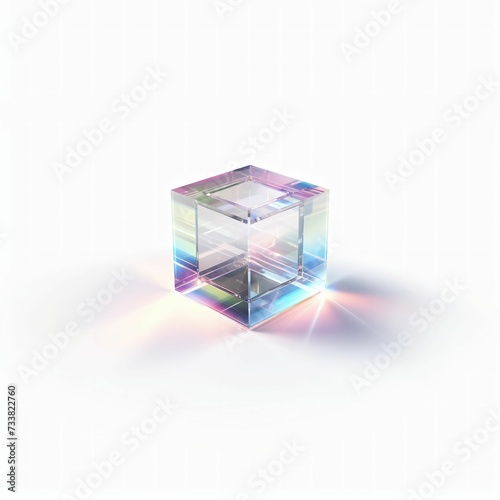 AI generated illustration of a small transparent crystal cube with glitter