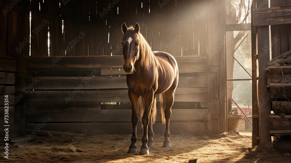 stable horse at barn - obrazy, fototapety, plakaty 