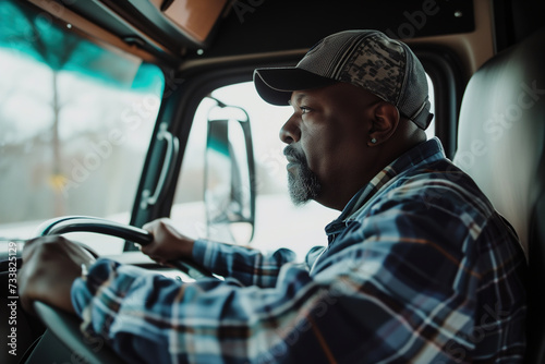 Focused african american truck driver at work © Jelena