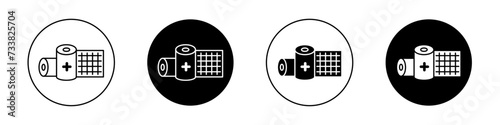 Sterile Gauze Icon Set. Gauze roll bandage texture vector symbol in a black filled and outlined style. Healing Support Sign. photo
