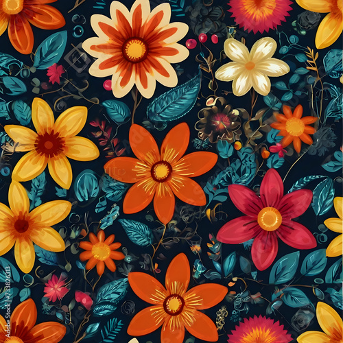 seamless pattern with flowers illustration  design  decoration  flowers  nature   Ai generated 