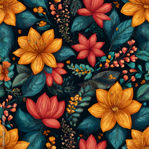 flowers and leaves seamless  floral  wallpaper  vector  nature  illustration  decoration Ai generated 