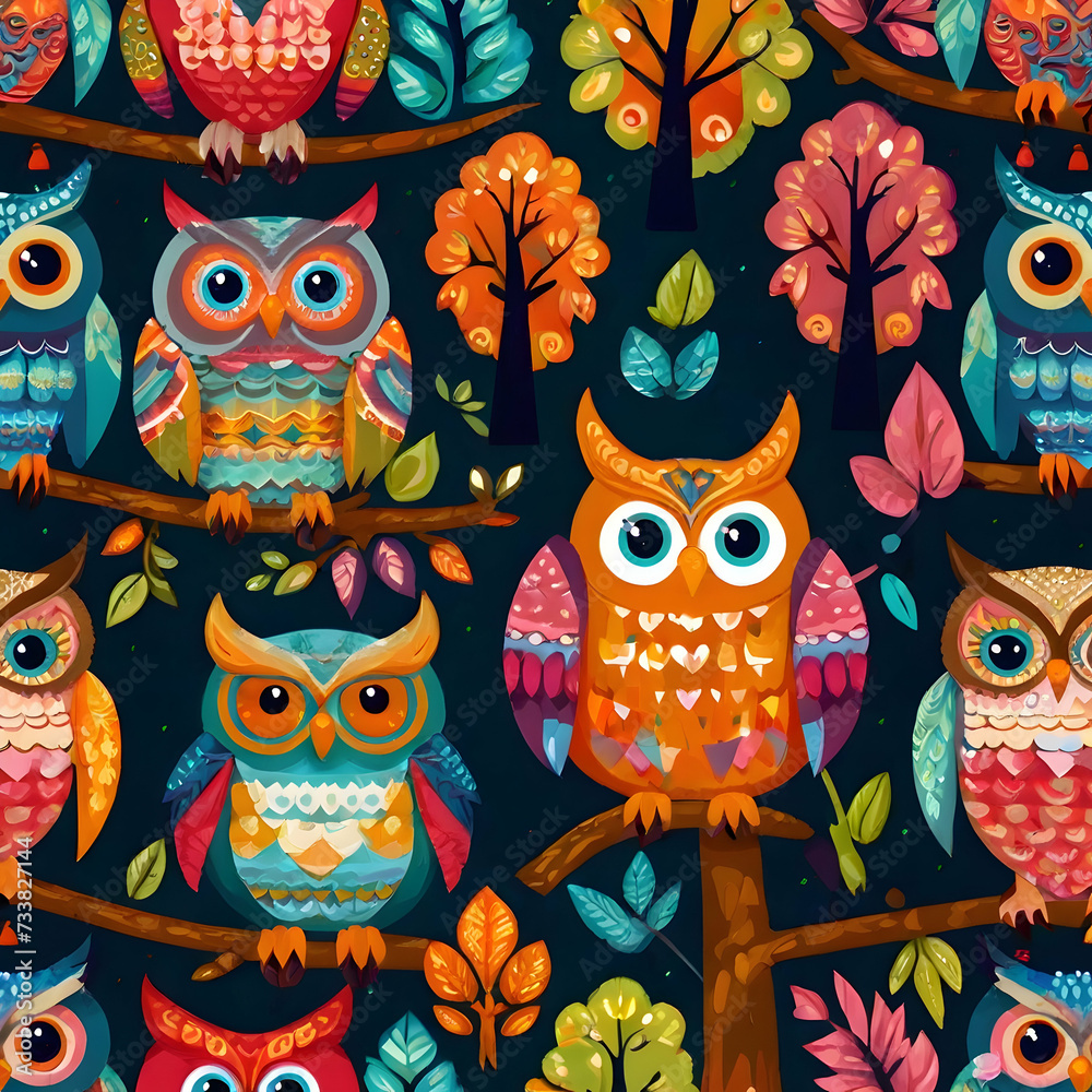 owls in the tree cartoon bird animal tree illustration design,Ai generated owls in the tree cartoon bird animal tree illustration design,Ai generated