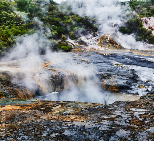 Landscape of Orakei Korako Geothermal Park, Taupo, North Island, New Zealand photo