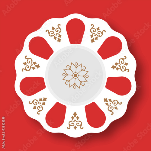 Traditional Turkish tea plate. Classic tea saucer icon. The plate placed under the glass during tea presentations. Vector illustration (ID: 733828559)