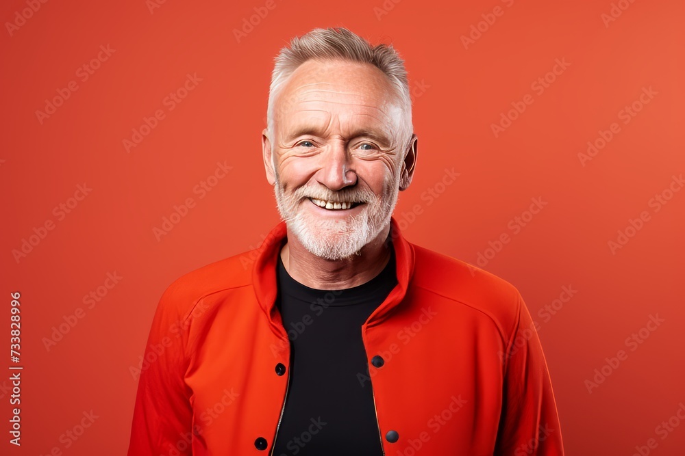 Portrait of a happy senior man. Isolated over red background. Portrait of a happy senior man. Isolated over red background.