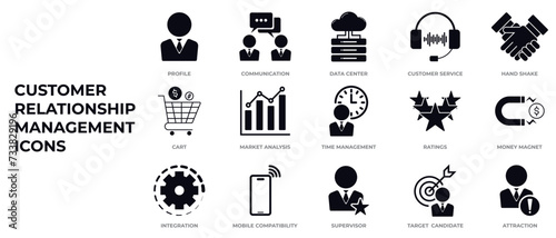 Customer relationship management or CRM icon collection for business, marketing, web sites, apps