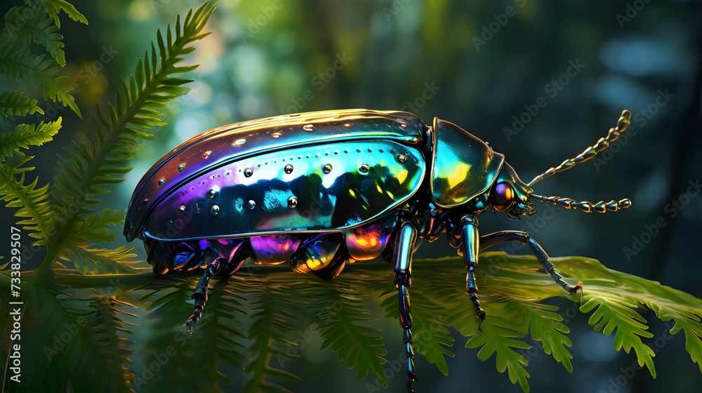 AI generated illustration of a vivid insect perched atop a lush green leaf AI generated illustration of a vivid insect perched atop a lush green leaf