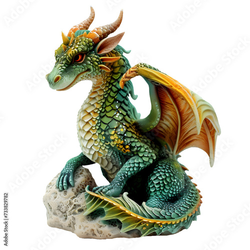 green dragon miniature, chinese dragon statue isolated on white © Helfin