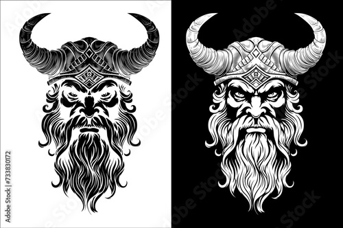 A Viking warrior or barbarian gladiator man mascot face looking strong wearing a helmet. In a retro vintage woodcut style.