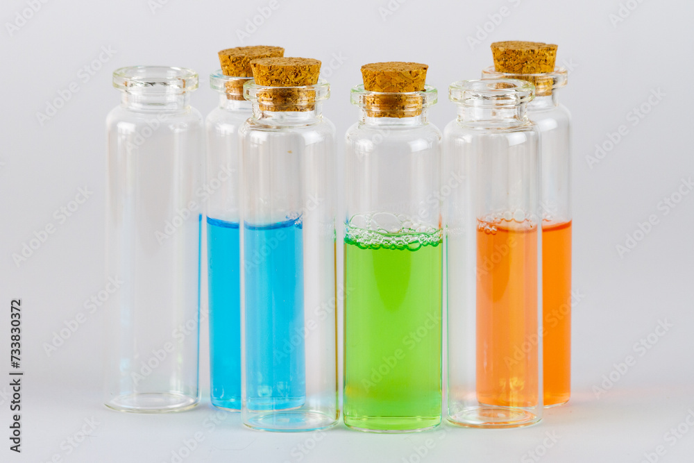 Laboratory test tubes on white background, science and medical concept. Laboratory test tubes on white background, science and medical concept.