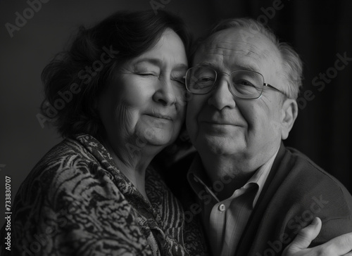 Happy senior couple. Black and white photo. 