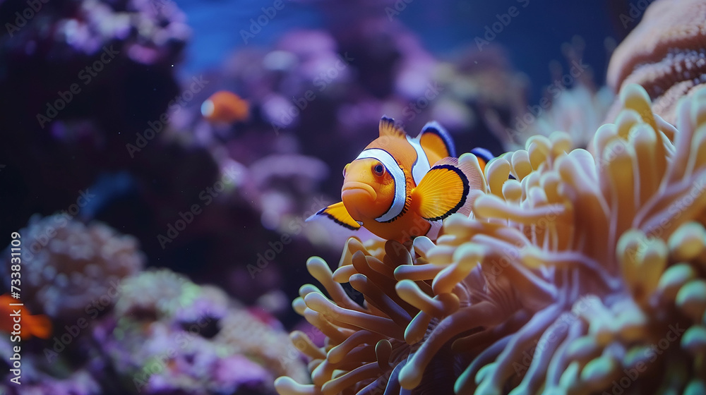 Clown fish on an anemone underwater reef in the tropical ocean. Made with generative ai Clown fish on an anemone underwater reef in the tropical ocean. Made with generative ai