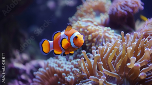Clown fish on an anemone underwater reef in the tropical ocean. Made with generative ai © Farid