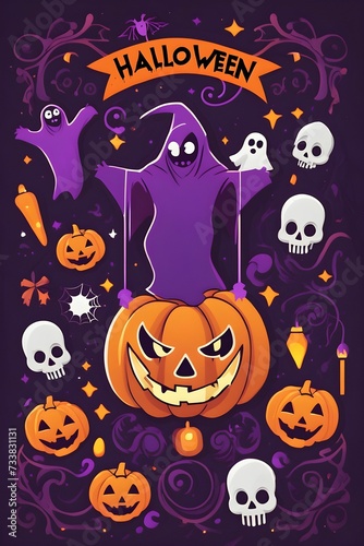 a poster with characters in the style of halloween on a black background