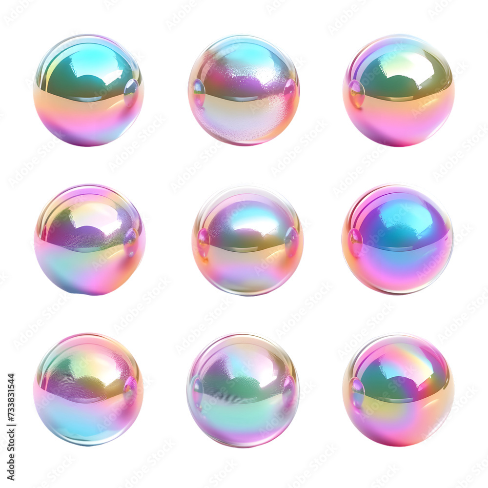 3d render Collection of levitating iridescent orbs abstract shape, isolated on a transparent background 3d render Collection of levitating iridescent orbs abstract shape, isolated on a transparent background