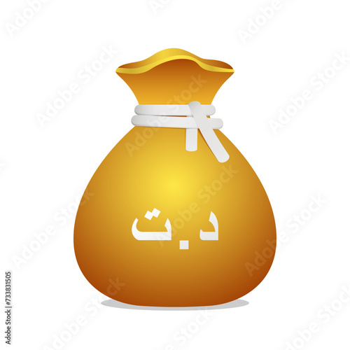 Moneybag with Tunisian Dinar symbol. Cash money, currency, business and financial item. Golden bag icon.
