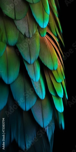 AI generated illustration of a close-up of a brilliantly colored parrot wing © Wirestock