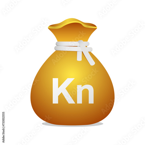 Moneybag with Croatian Kuna symbol. Cash money, currency, business and financial item. Golden bag icon.