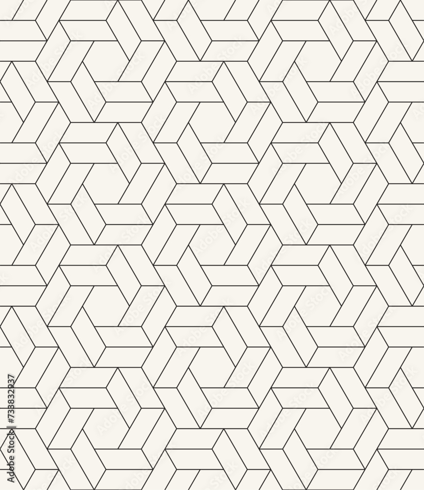 Vector seamless pattern. Modern stylish texture. Repeating geometric tiles. Linear grid with striped hexagonal stars.