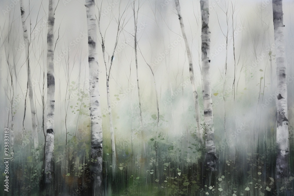 birch grove in spring, watercolo