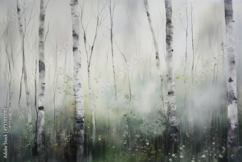 birch grove in spring  watercolo