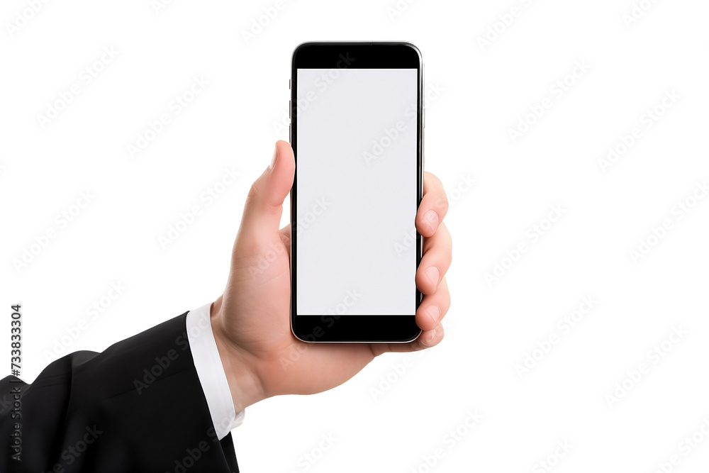 businessman holding phone isolated on white or transparent png background