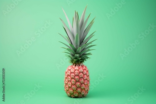 AI generated illustration of A close-up shot of a bright yellow pineapple against a green backdrop