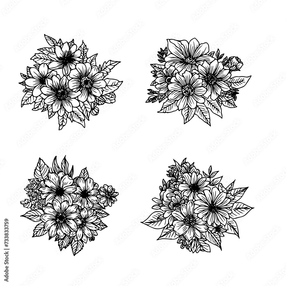 set of differents flowers decoration on white background
