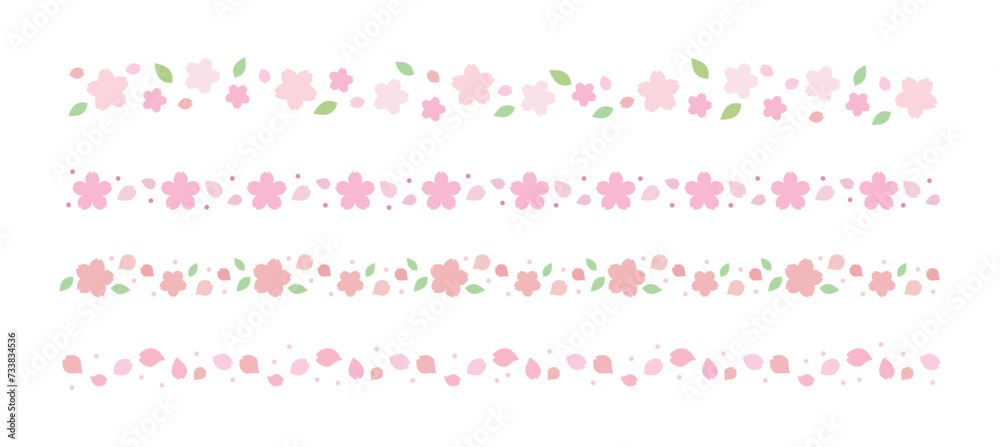 A set of border line decoration illustrations based on the concept of pink 'cherry blossoms', a representative flower of the spring season. A set of border line decoration illustrations based on the concept of pink 'cherry blossoms', a representative flower of the spring season.