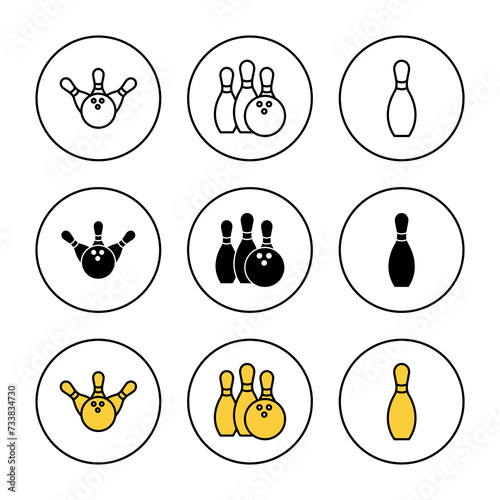 Bowling icon set vector. bowling ball and pin sign and symbol.