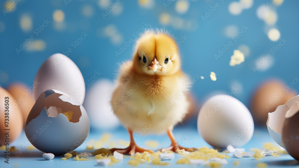 Easter background. A little chicken. Easter.  Generated illustration of artificial intelligence.