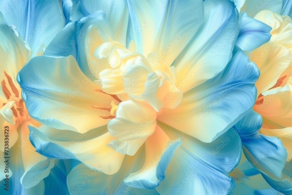Fototapeta premium flower, macro, blue, background, yellow, nature, abstract, floral, pattern, tulip, bloom, petal, blossom, landscape, color, wallpaper, leaf, bouquet, closeup, summer, design, green, orange, spring, li