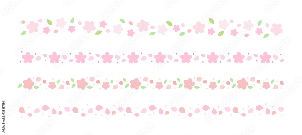 A set of border line decoration illustrations based on the concept of pink 'cherry blossoms', a representative flower of the spring season. A set of border line decoration illustrations based on the concept of pink 'cherry blossoms', a representative flower of the spring season.