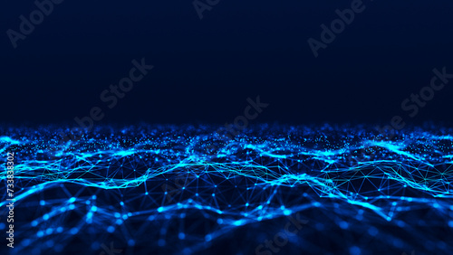 Color animated polygonal space. Futuristic wave with dots and lines. Structure of connection points and lines. Digital background. Plexus effect. 3d © Viktor