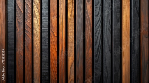 Divergent slats play of eerie in a backdrop of radiant color and dark wood texture space, Generative AI.