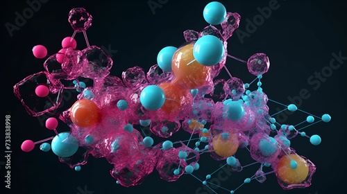 AI generated illustration of molecule bonds, diagrammatic photo