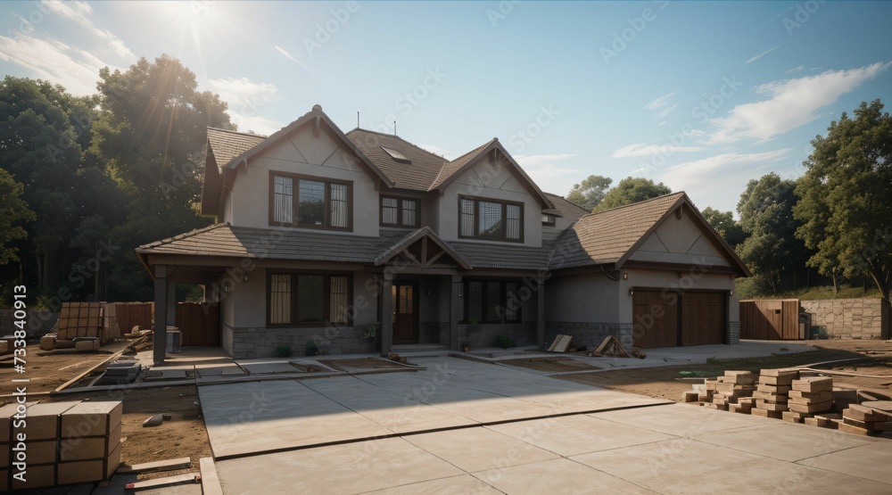 AI generated illustration of a newly constructed house in a residential area