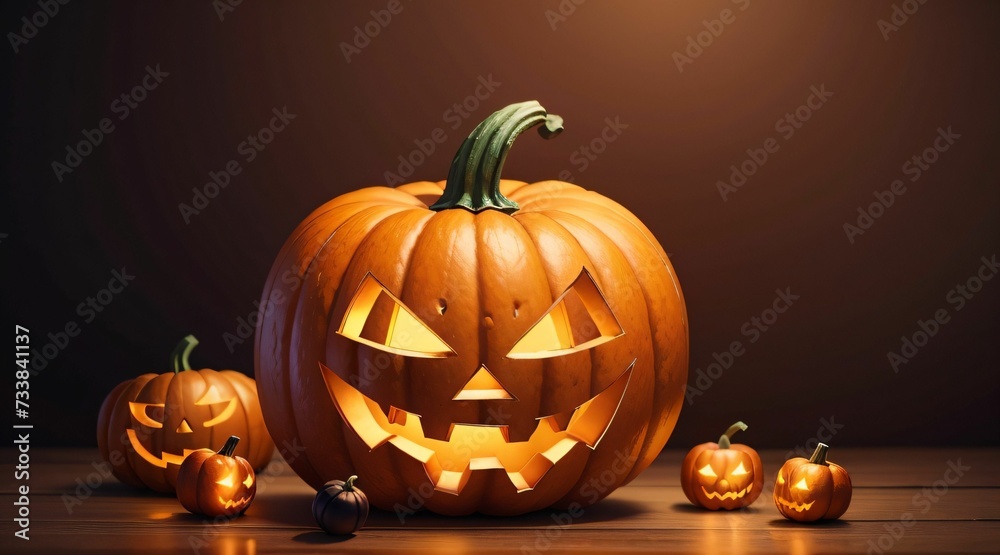 Fototapeta premium AI generated illustration of carved Halloween pumpkins for Halloween