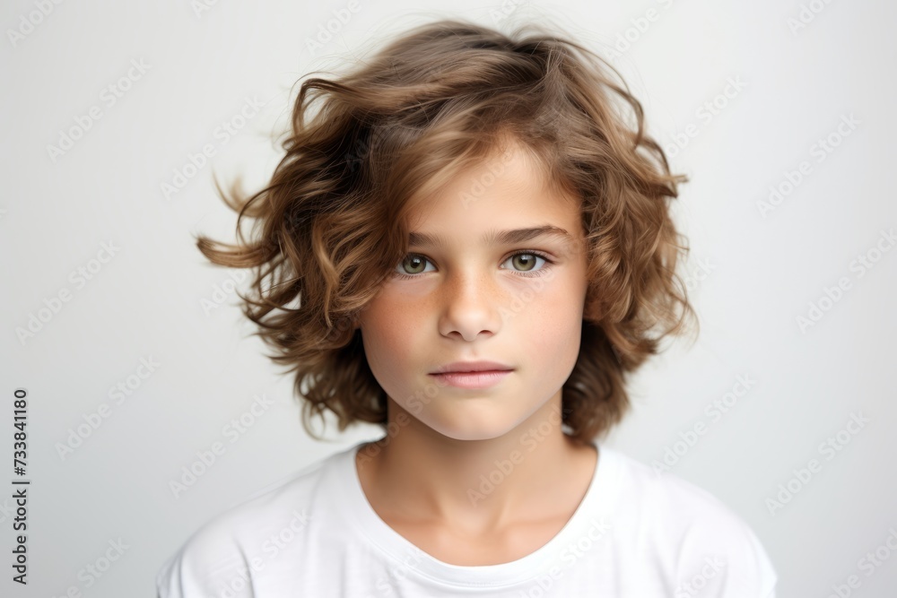 Portrait of a cute little girl with curly hair on a gray background Portrait of a cute little girl with curly hair on a gray background