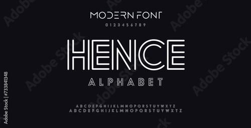 Outline Double line monogram alphabet and tech fonts. Lines font regular uppercase and lowercase. Vector illustration.