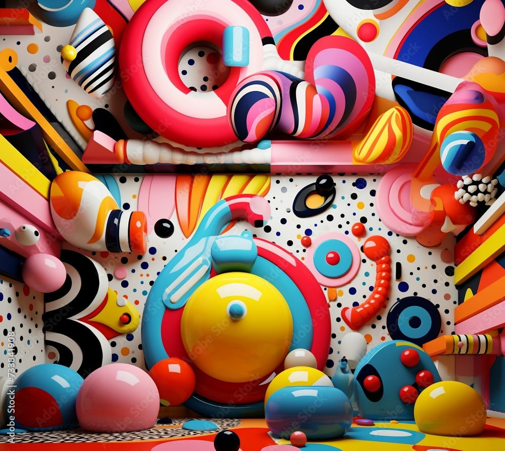 AI generated illustration of a vibrant scene of a room filled with a multitude of colorful balls AI generated illustration of a vibrant scene of a room filled with a multitude of colorful balls
